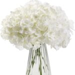 Grosses têtes d'hortensias blancs réunies dans un vase en verre transparent