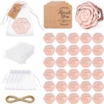 Marque-places en miroir rose gold avec étiquettes Thank You et pochons en organza