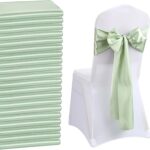 Nœuds de chaise en satin vert sauge, vendus en lot pour habiller la salle de réception