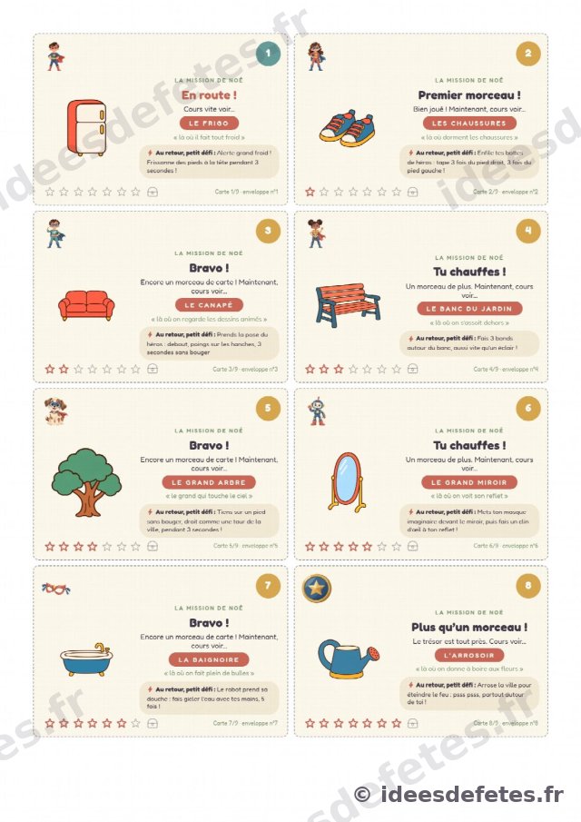 Chasse au trésor super-héros à imprimer : les cartes d’indices posées sur les vraies cachettes de la maison