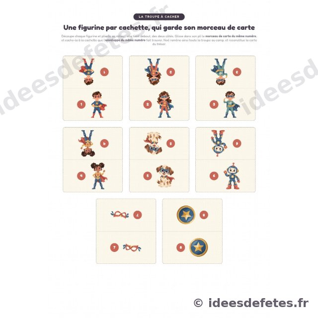 Chasse au trésor super-héros à imprimer : la troupe de figurines à découper et à plier