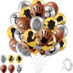Ballons dorés, argentés et cuivre à empreintes, loupe et silhouette de détective pour décorer une soirée enquête