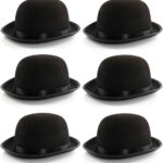 Six chapeaux melon noirs en feutre pour costumer détectives et suspects lors d'une murder party