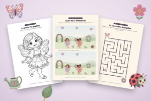 Jeux de papillons à imprimer : coloriage de la petite fée, jeu des 7 différences et labyrinthe du papillon