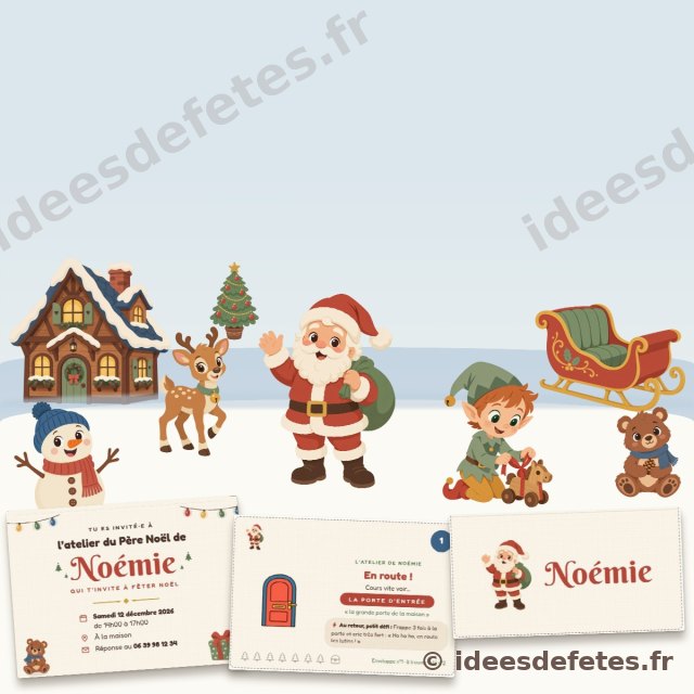 Kit de Noël personnalisé à imprimer : guirlande Joyeux Noël, affiche, chasse au trésor et la bande du Père Noël