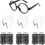 Lot de lunettes rondes noires et tatouages éclair de sorcier, accessoires du coin photo d'un anniversaire Harry Potter