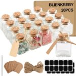 Petits pots carrés en verre à bouchon de liège, étiquettes kraft et ficelle, contenants à dragées pour un baptême champêtre