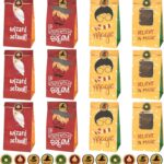 Sachets cadeaux en papier rouge et jaune aux motifs de sorcier avec autocollants ronds, pour les invités de la fête