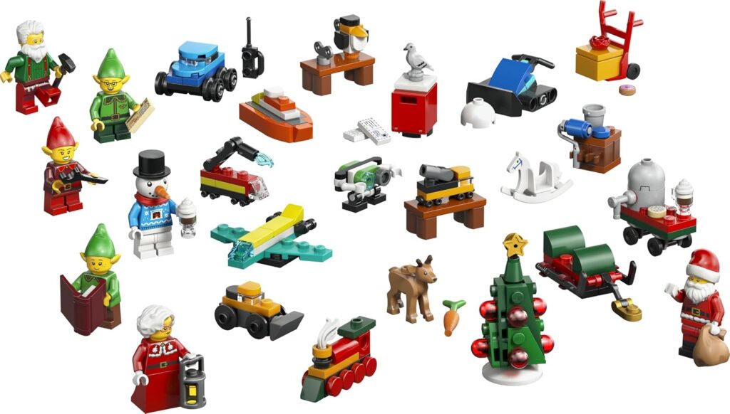 Mini figurines et petites constructions de Noël en briques : lutins, Père Noël, sapin, à monter jour après jour